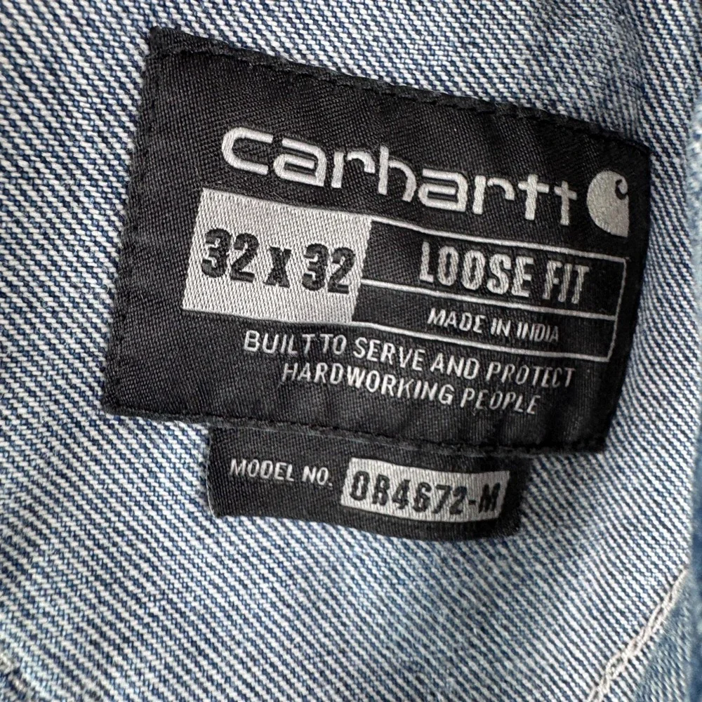 Carhartt Denim Bib Overalls Mens 32x32 Blue Made USA Distressed Workwear Hole